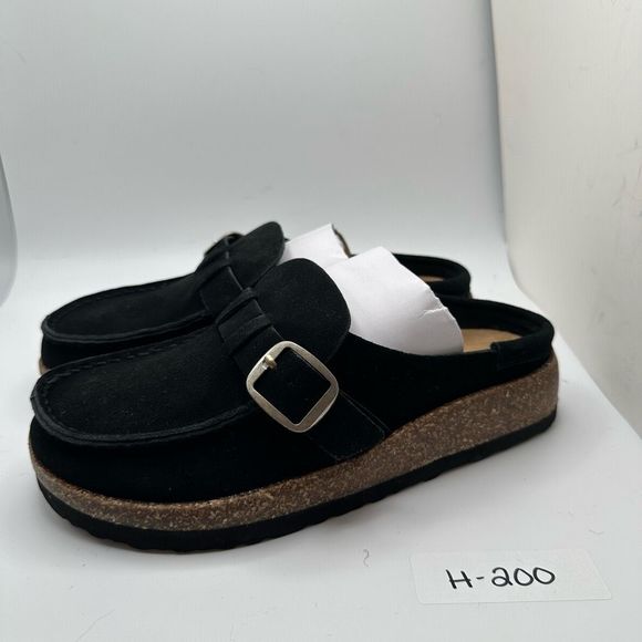 CUSHIONAIRE Women's Genuine Leather Cork Footbed Clog with +Comfort 6 BLACK - Picture 3 of 7